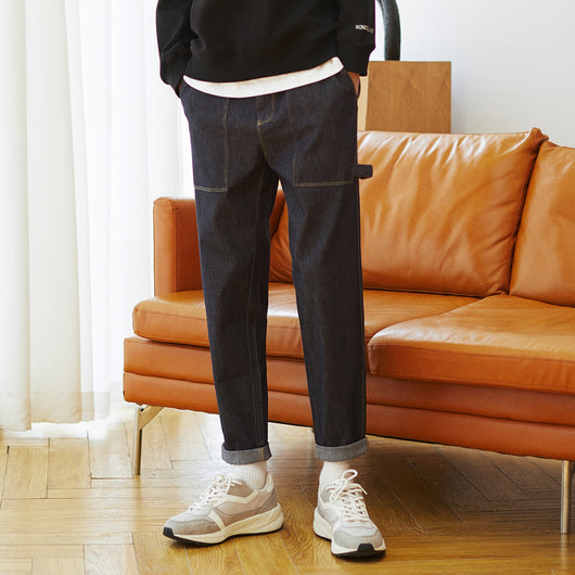 Pantalón Vaquero Holgado de Lana Cardada para Hombre - Corte Recto Moderno - Image 9