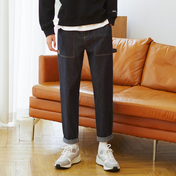 Pantalón Vaquero Holgado de Lana Cardada para Hombre - Corte Recto Moderno