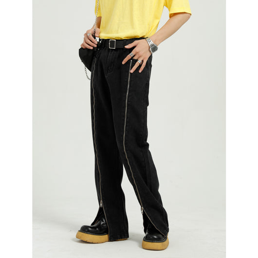 Jeans Rectos Coreanos con Cierre Lateral para Hombre - Image 9
