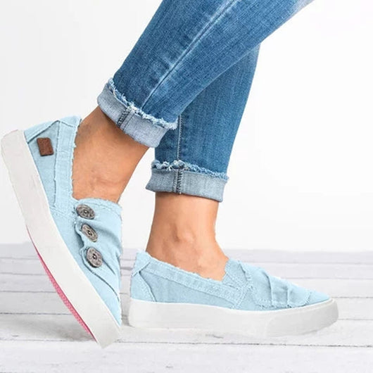 Zapatos Planos de Lona Denim para Mujer con Hebilla de Bronce - Talla Grande - Image 6