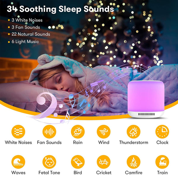 Máquina de Ruido Blanco con Luces Coloridas para Dormir - Ideal para Bebés