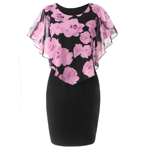 Vestido Ajustado con Bolso Integrado y Estampado de Flores Rosas