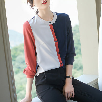 Blusa de Gasa Manga Larga Talla Grande Cuello Redondo para Mujer - Image 7