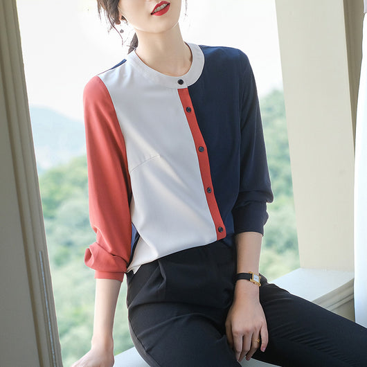 Blusa de Gasa Manga Larga Talla Grande Cuello Redondo para Mujer - Image 10