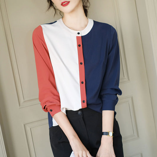 Blusa de Gasa Manga Larga Talla Grande Cuello Redondo para Mujer - Image 8