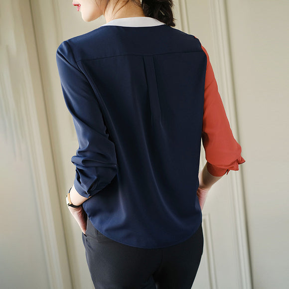 Blusa de Gasa Manga Larga Talla Grande Cuello Redondo para Mujer