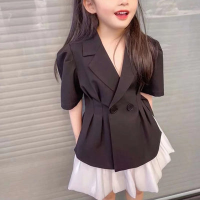 Blazer Corto Estilo Hepburn para Niñas con Manga Corta