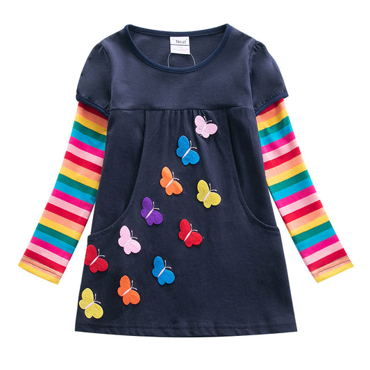 Vestido Infantil Largo con Bordado de Mariposas
