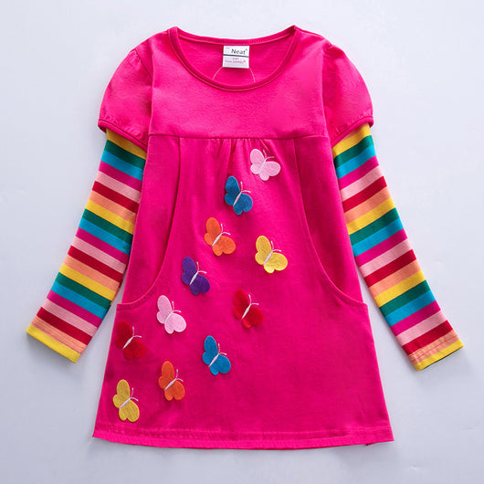 Vestido Infantil Largo con Bordado de Mariposas - Image 3