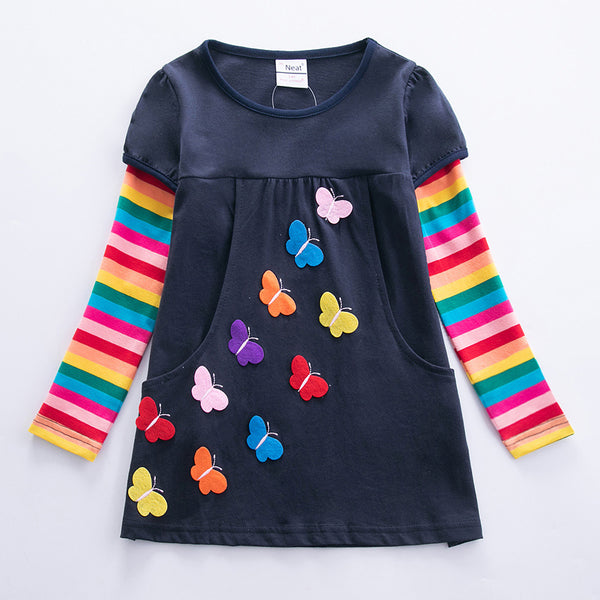 Vestido Infantil Largo con Bordado de Mariposas