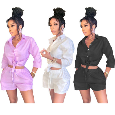 Conjunto de Camisa con Bolsillos Dobles y Botones de Color Sólido - Image 8
