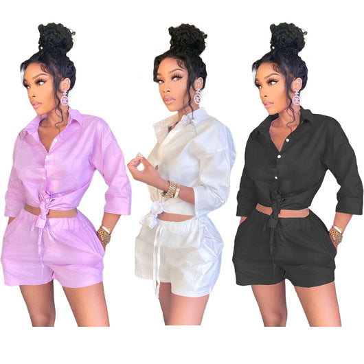 Conjunto de Camisa con Bolsillos Dobles y Botones de Color Sólido - Image 8