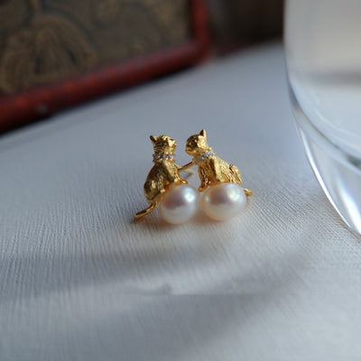 Aretes de Gato con Perla y Collar - Diseño Adorable - Image 5