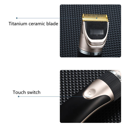 Gold and black electric hair clipper with an adjustable blade, held by a hand against a red background. Text indicates a free 17-piece set for the whole family. - Image 20