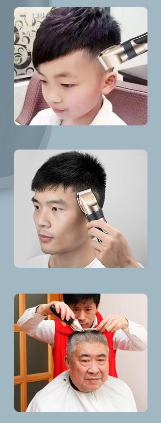 Gold and black electric hair clipper with an adjustable blade, held by a hand against a red background. Text indicates a free 17-piece set for the whole family. - Image 18