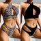 Bikini Estampado Leopardo con Detalles Calados