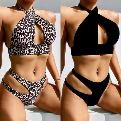 Bikini Estampado Leopardo con Detalles Calados