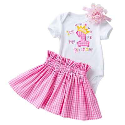 Conjunto Infantil Falda Cuadros con Blusa Bordada de Caricatura - Image 2