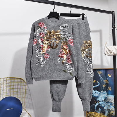 Conjunto de Moda Mujer: Suéter Tejido Lentejuelas Manga Larga + Pantalón - Image 5