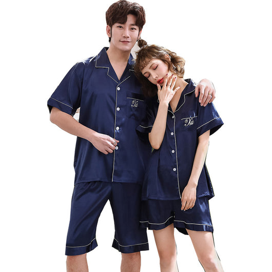 Pijama de Pareja Ice Silk - Cardigan Cuello V Manga Corta Unisex