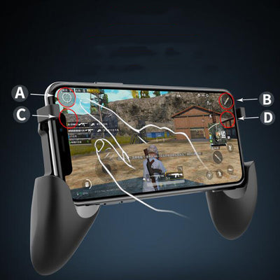 Black mobile phone gamepad with textured grips, featuring a blue central display with a target reticle and battery icon. - Image 8