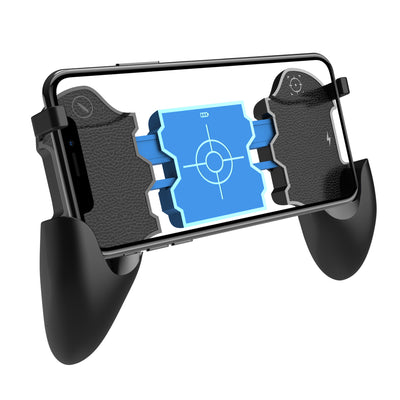 Black mobile phone gamepad with textured grips, featuring a blue central display with a target reticle and battery icon. - Image 5