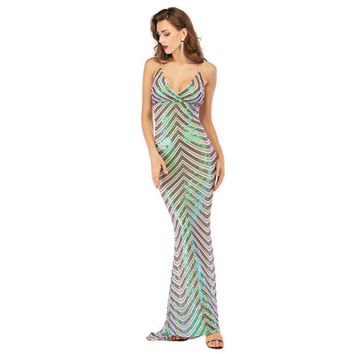 Vestido Halter Escotado con Lentejuelas Elásticas - Image 3