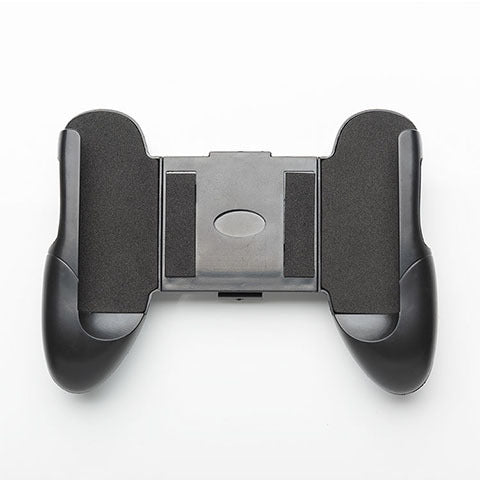 Black mobile game handle bracket holding a smartphone displaying the 'Mobile Legends' game on a white background.