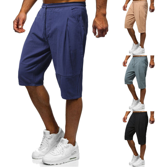 Pantalones Cortos Holgados de Algodón y Lino Estilo Chino para Hombre
