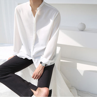 Camisa Overol de Cuello Parado en Tela Fresca Ice Silk - Image 7