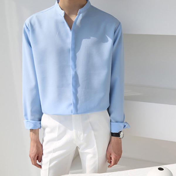Camisa Overol de Cuello Parado en Tela Fresca Ice Silk