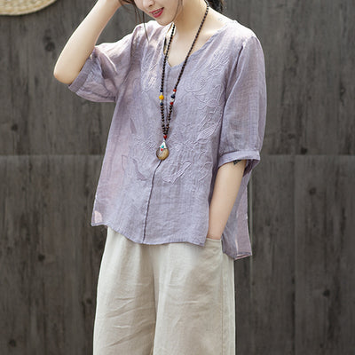 Blusa Suelta Bordada Loto Talla Grande Cuello Redondo Mujer - Image 9