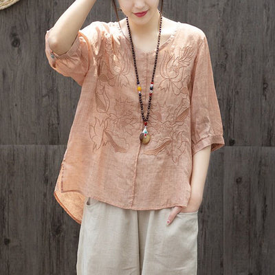 Blusa Suelta Bordada Loto Talla Grande Cuello Redondo Mujer - Image 7