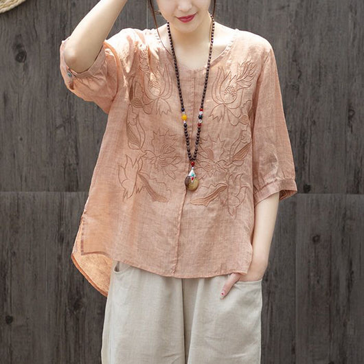 Blusa Suelta Bordada Loto Talla Grande Cuello Redondo Mujer - Image 7