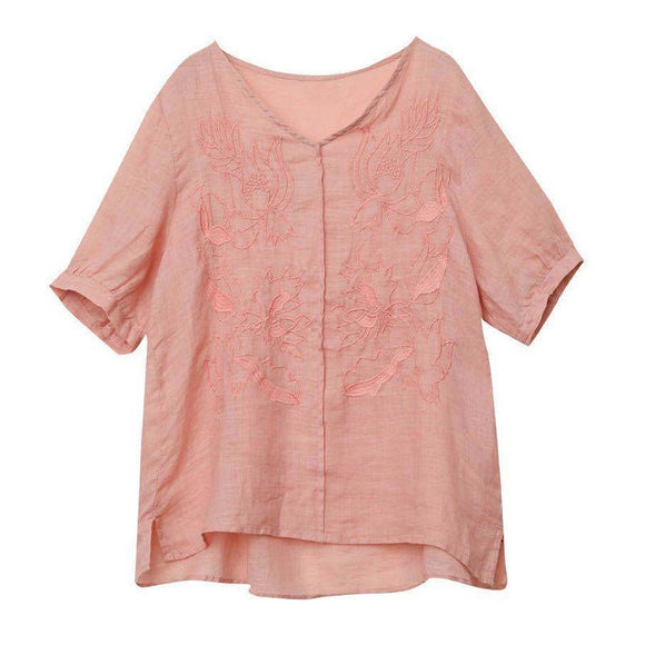 Blusa Soltinha Bordada Lótus Plus Size Gola Redonda Feminina