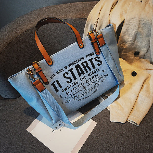 Bolsa Tote Canvas Coreana de Gran Capacidad - Estilo Ins