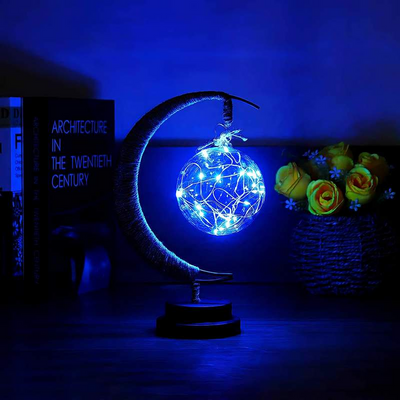 Lámpara Decorativa LED Luna con Ornamento de Hierro Forjado y Luz de Estrella - Image 5