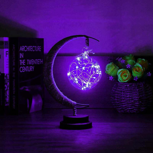 Lámpara Decorativa LED Luna con Ornamento de Hierro Forjado y Luz de Estrella - Image 6