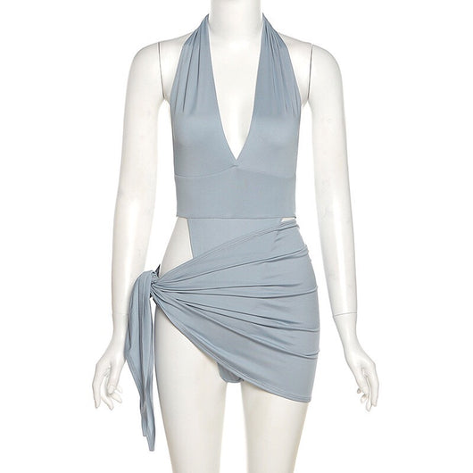 Traje de Baño Dos Piezas Gris Azulado con Botones de Presión Convertible - Image 3