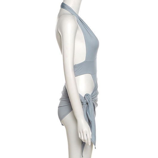 Traje de Baño Dos Piezas Gris Azulado con Botones de Presión Convertible - Image 5