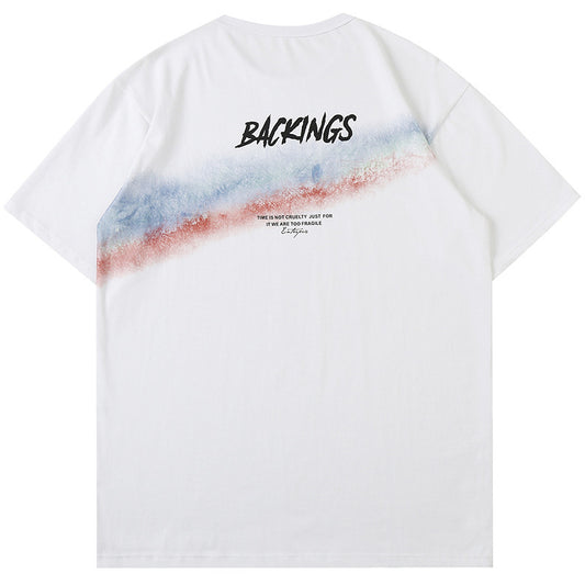 Camiseta Hombre Arcoíris Estampado Manga Corta Algodón Suelta Cuello Redondo