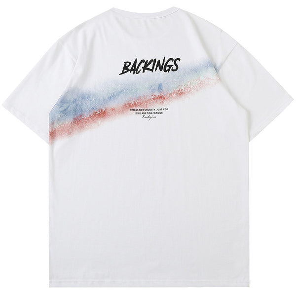 Camiseta Hombre Arcoíris Estampado Manga Corta Algodón Suelta Cuello Redondo