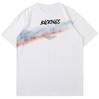 Camiseta Hombre Arcoíris Estampado Manga Corta Algodón Suelta Cuello Redondo