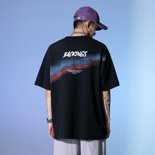 Camiseta Hombre Arcoíris Estampado Manga Corta Algodón Suelta Cuello Redondo - Image 3