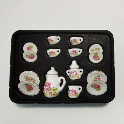 Juego de Té con Maceta Cerámica Floral
