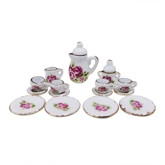 Juego de Té con Maceta Cerámica Floral