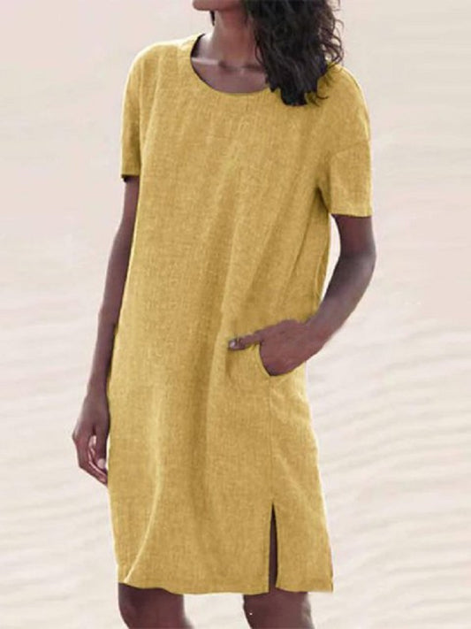 Vestido Camiseta de Algodón y Lino Multicolor