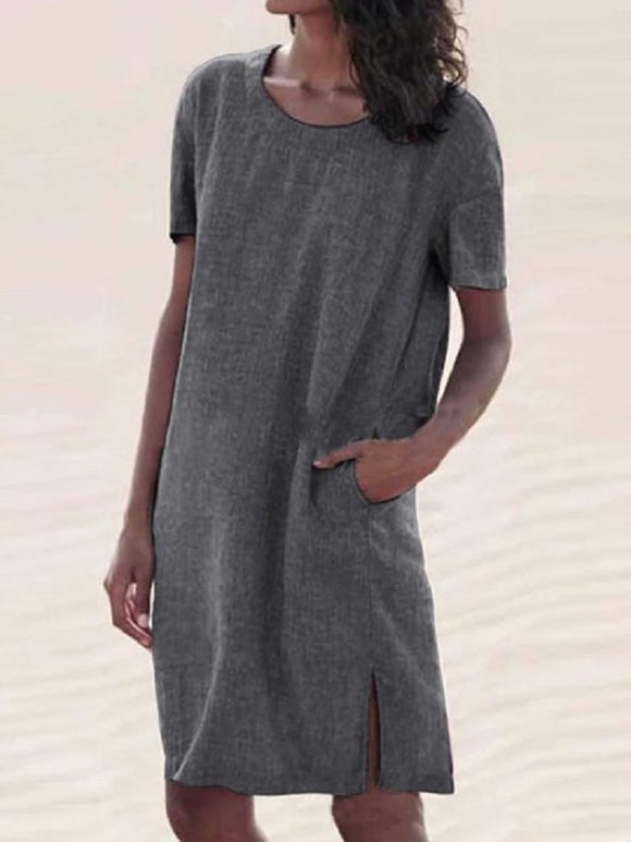 Vestido Camiseta de Algodón y Lino Multicolor