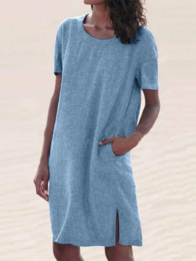 Vestido Camiseta de Algodón y Lino Multicolor - Image 4