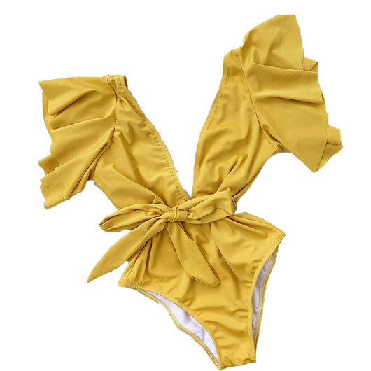 Traje de Baño Triangular Elegante para Damas con Cuello Ancho y Mangas Cortas - Image 9